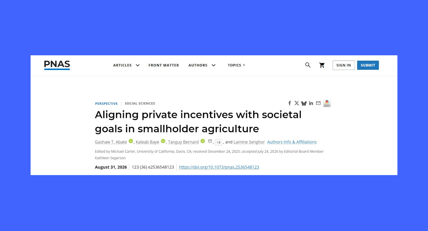 Publication in PNAS: Aligning private incentives with societal goals in smallholder agriculture